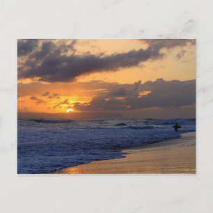Surfer op de Sunset op Kauai Beach, Niihau op Hori Briefkaart