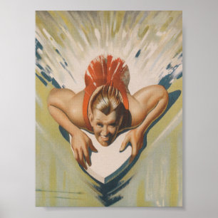 Surfer op een Antiek Vintage Poster