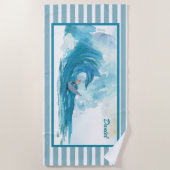 Surfer op een Big Wave | Aangepaste keuken Strandlaken (Voorkant)