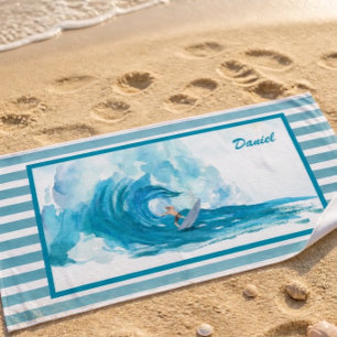 Surfer op een Big Wave Aangepaste keuken Strandlaken