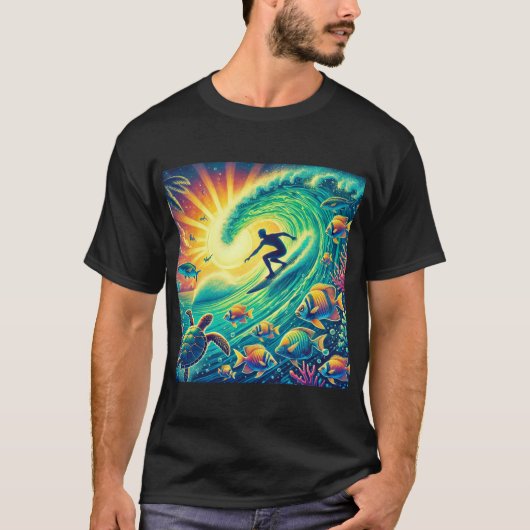 Surfer op een gigantische golf t-shirt (Voorkant)