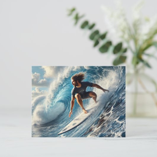 Surfer op een golf briefkaart (Staand voorkant)