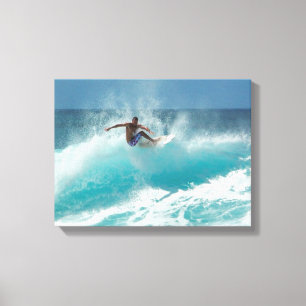 Surfer op een grote golf canvas print