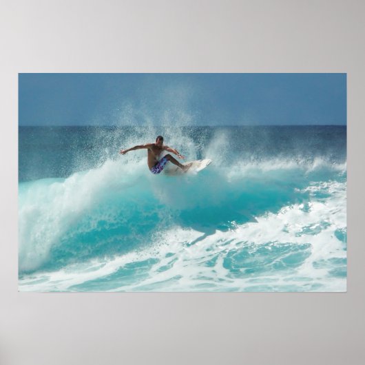 Surfer op een grote golf posterprint poster (Voorkant)