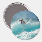Surfer op een grote golf ronde magneet (Voorkant / Achterkant)
