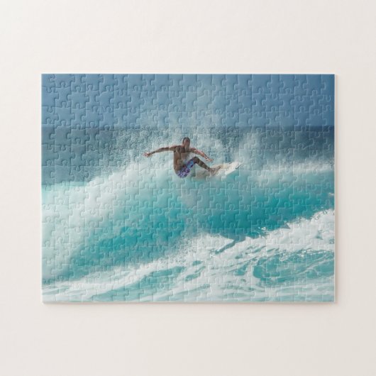 Surfer op een grote golfpuzzel legpuzzel (Horizontaal)