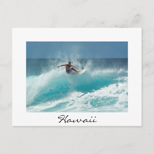 Surfer op een wit Hawaii-briefkaart met een grote Briefkaart (Voorkant)