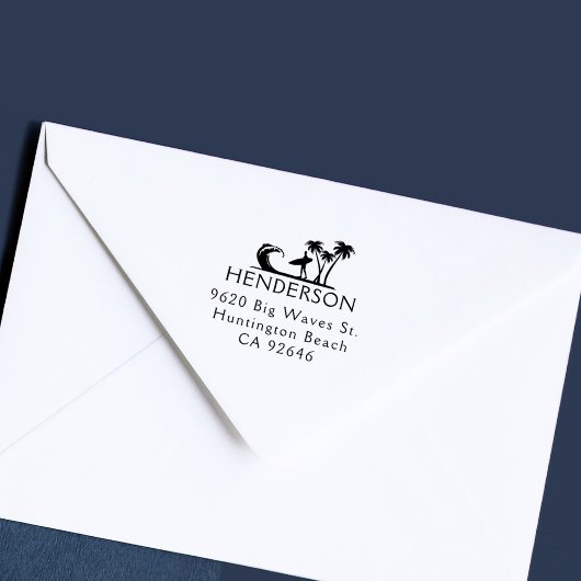 Surfer op het strand Custom Return Address Rubberstempel