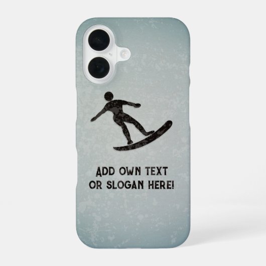 Surfer op metaal, zwart en staal, grijs, aangepast iPhone 16 hoesje (Achterkant)