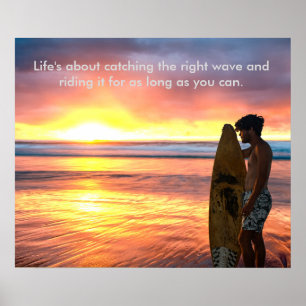 Surfer op Sunrise Beach met slogan Poster