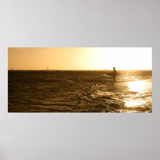Surfer op Sunset - Oahu, Hawaii Poster