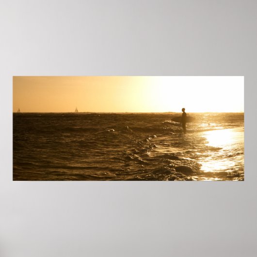 Surfer op Sunset - Oahu, Hawaii Poster (Voorkant)