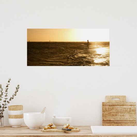 Surfer op Sunset - Oahu, Hawaii Poster (Keuken)