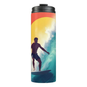 Surfer op zonsondergang thermosbeker
