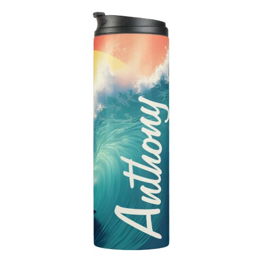 Surfer op zonsondergang thermosbeker (Geroteerd rechts)