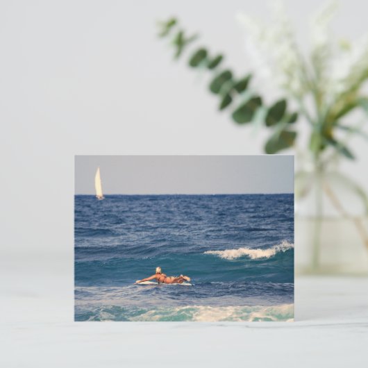 Surfer Paddling Out Briefkaart (Staand voorkant)