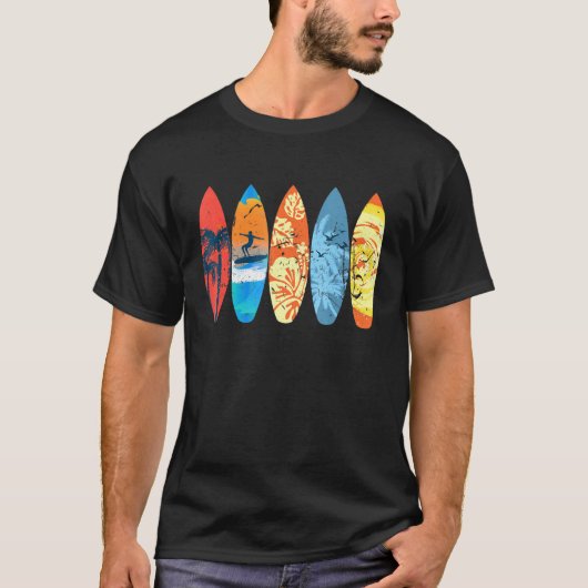 Surfer Palm Tree Surfboard Sunset Wave T-shirt (Voorkant)