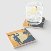 Surfer, palmboom, klif, zon, maan onderzetter (Zijkant)