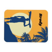 Surfer, palmboom, klif, zon, maan, surf board magneet (Horizontaal)