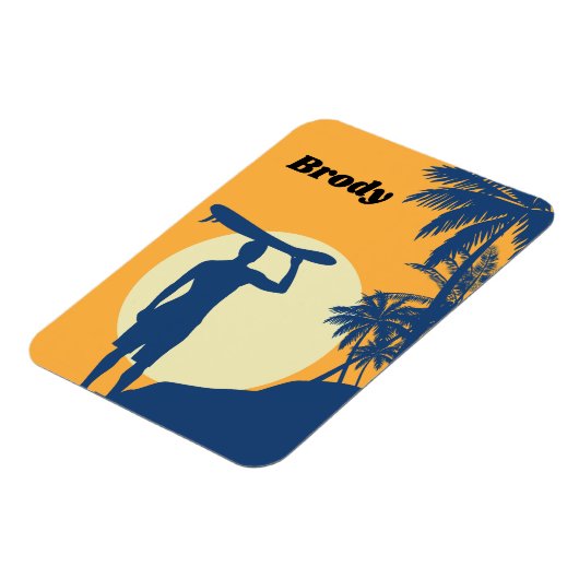 Surfer, palmboom, klif, zon, maan, surf board magneet (Linkerzijde)