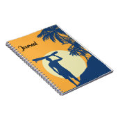 Surfer, palmboom, klif, zon, maan, surfer notitieboek (Rechterzijde)