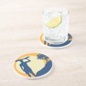 Surfer, palmboom, klif, zon, maan, zandsteen onderzetter (Zijkant)