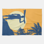 Surfer, palmboom, klif, zon, surfer, keuken theedoek (Horizontaal)