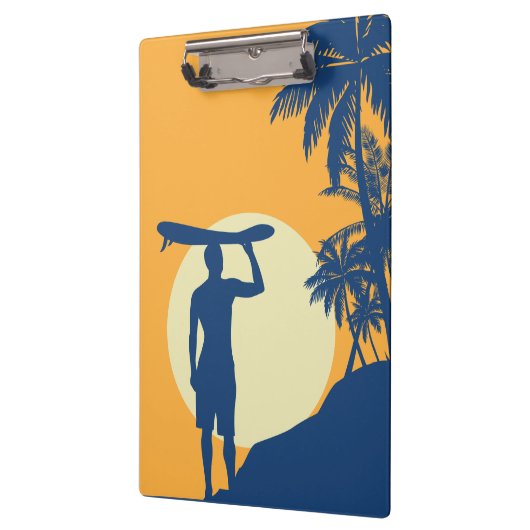 Surfer, palmboom, klif, zon, surfer, maan klembord (Links)