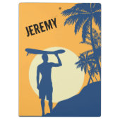 Surfer, palmboom, klif, zon, surfer, maan klembord (Achterkant)