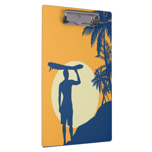 Surfer, palmboom, klif, zon, surfer, maan klembord (Rechts)