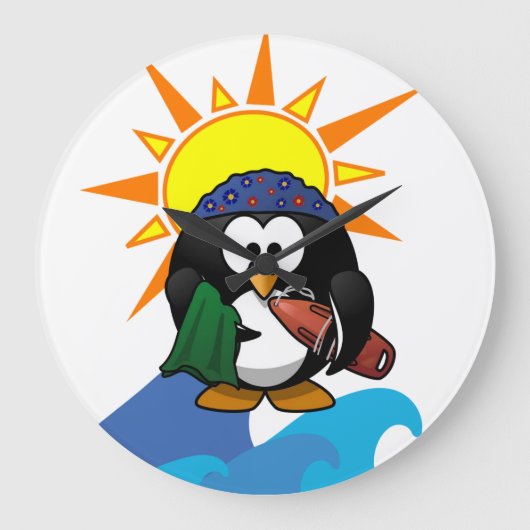 Surfer Penguin Clock Grote Klok (Voorkant)