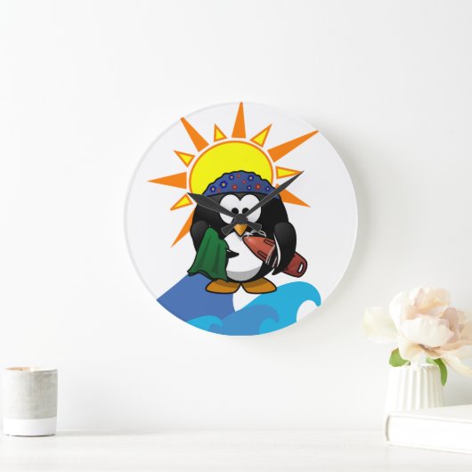 Surfer Penguin Clock Grote Klok (Huis)