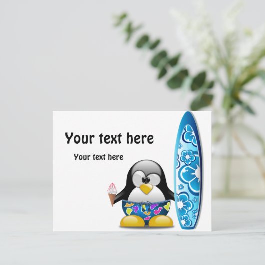 Surfer Penguin met ijskap Briefkaart (Staand voorkant)