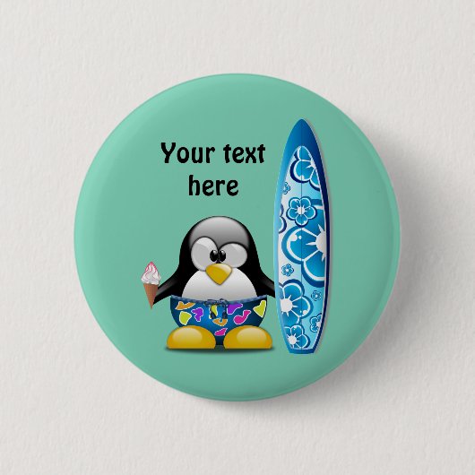 Surfer Penguin met ijskap Ronde Button 5,7 Cm (Voorkant)