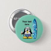 Surfer Penguin met ijskap Ronde Button 5,7 Cm (Voorkant /achterkant)