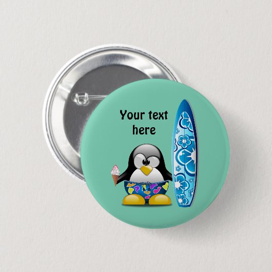 Surfer Penguin met ijskap Ronde Button 5,7 Cm (Voorkant /achterkant)