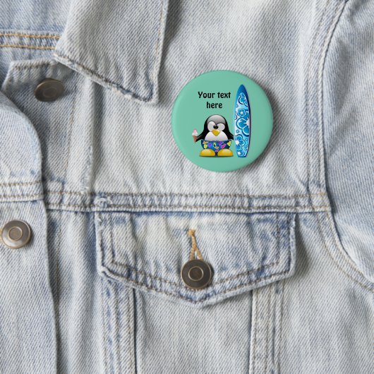 Surfer Penguin met ijskap Ronde Button 5,7 Cm (In situ)