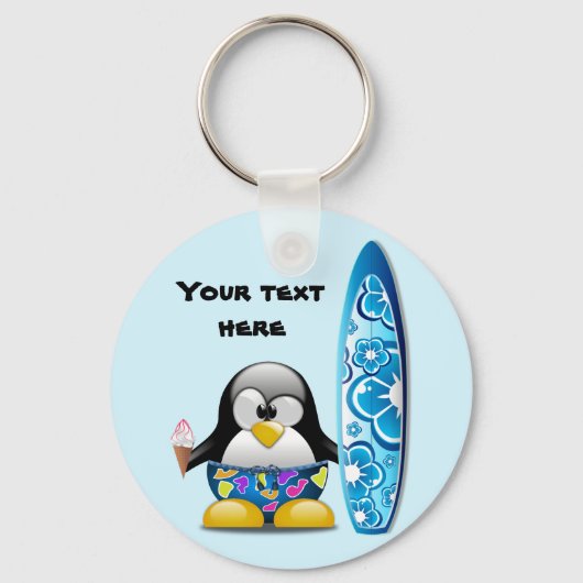 Surfer Penguin met ijskap Sleutelhanger (Voorkant)