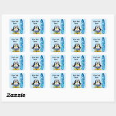 Surfer Penguin met ijskap Vierkante Sticker (Vel)