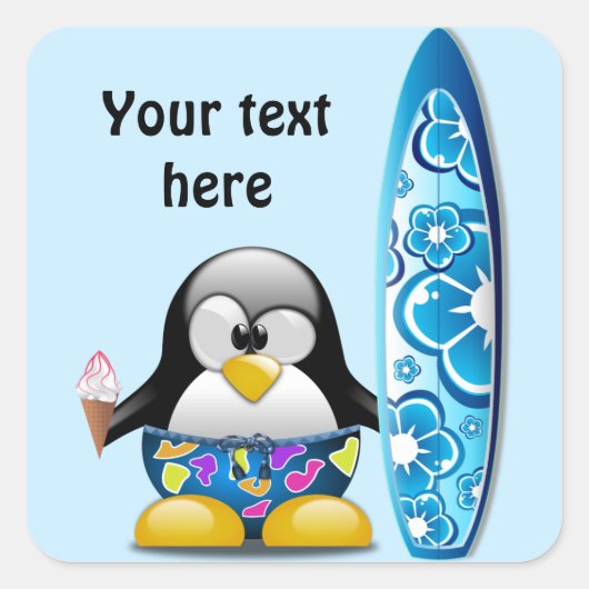 Surfer Penguin met ijskap Vierkante Sticker (Voorkant)