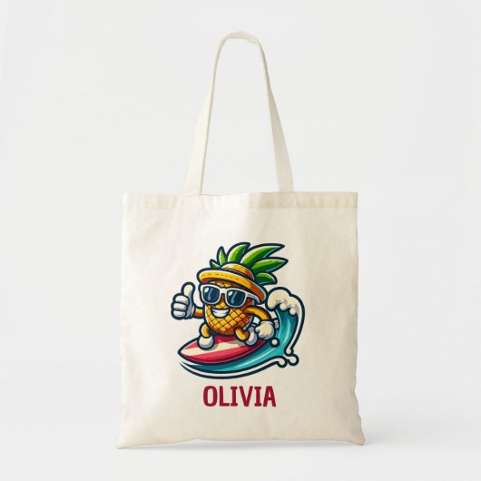 Surfer Pineapple Hits The Waves Gepersonaliseerd Tote Bag (Voorkant)