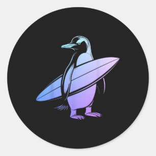 Surfer Pinguïn Surfplank Surfen Grappig Schattig S Ronde Sticker