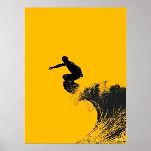 Surfer Poster – Zwart Silhouet op Yellow Wave (Voorkant)