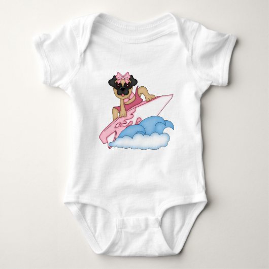  Surfer Pug Girl - Roze Romper (Voorkant)