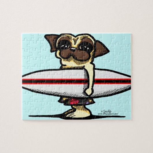 Surfer Pug Legpuzzel (Horizontaal)