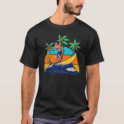 Surfer Retro Sunset T-shirt (Voorkant)