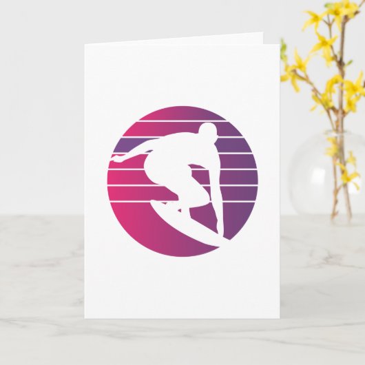 Surfer Retro Surfen Zonsondergang Kaart (Gele Bloem)