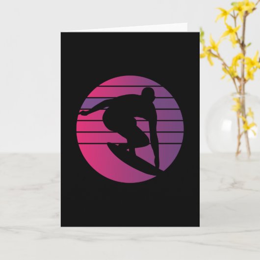 Surfer Retro Surfen Zonsondergang Kaart (Gele Bloem)