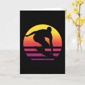 Surfer Retro Surfen Zonsondergang Kaart (Gele Bloem)