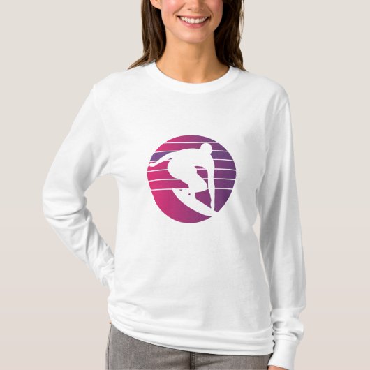 Surfer Retro Surfen Zonsondergang T-shirt (Voorkant)